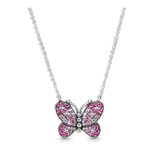 Collar PANDORA en plata de ley Mariposa Brillante Rosa - 397931NCCMX-50