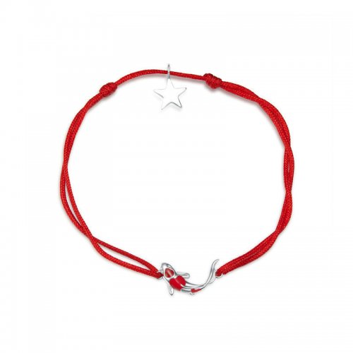 Pulsera estilo Pandora con cuerda roja y carpintero de la suerte de plata -