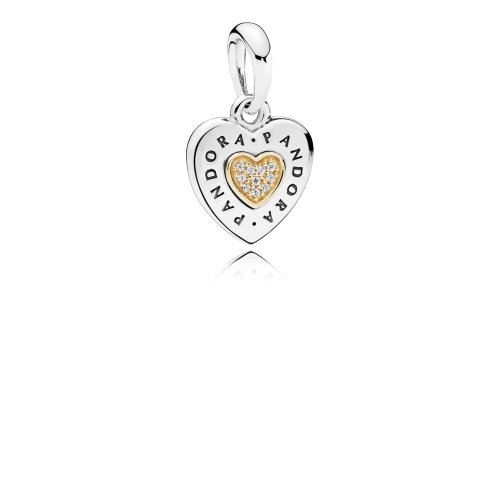 Charm colgante en plata de ley y oro Corazón Logo PANDORA