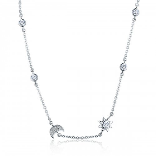 Collar de cadena estilo Pandora de plata con sol y luna - SCN272