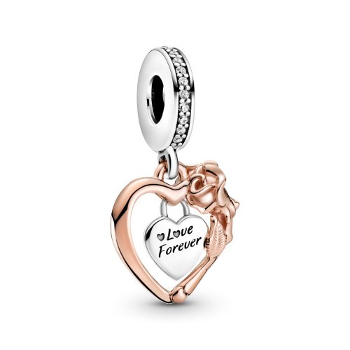 Charm colgante de corazón y flor de rosa PANDORA - 789290C01