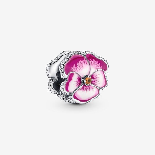 Charm de flor de pensamiento rosa PANDORA - 790777C01