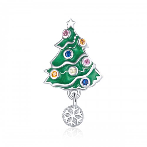 Charm en estilo Pandora de color plateado con un árbol de Navidad colorido - BSC374