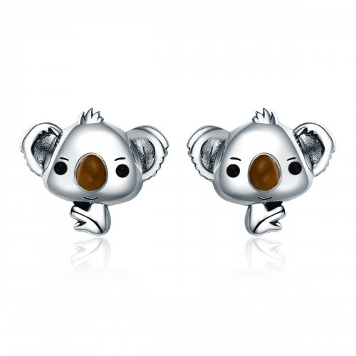 Aretes de botón estilo Pandora de plata presentan unos adorables koalas - SCE381