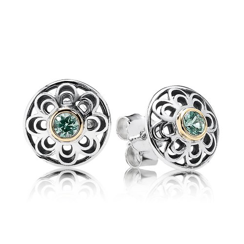 Silver stud earring with 14k and green synthetic spinel - PANDORA