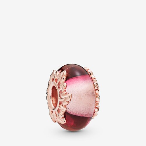 Charm PANDORA de cristal de Murano rosa y hojas - 788244