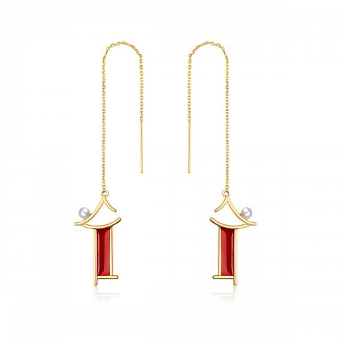 Pendientes colgantes de memoria estilo Pandora en color rojo - BSE340