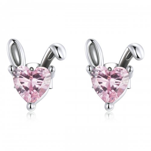 Estilo Pandora Pendientes de Estudio con Forma de Orejas de Conejo de Amor - SCE1365
