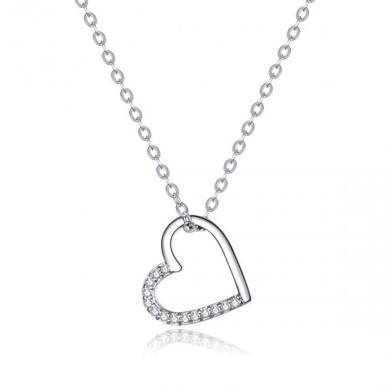 Collar de Corazón Brillante en Estilo Pandora de Plata - SCN347 - Haga click en la imagen para cerrar