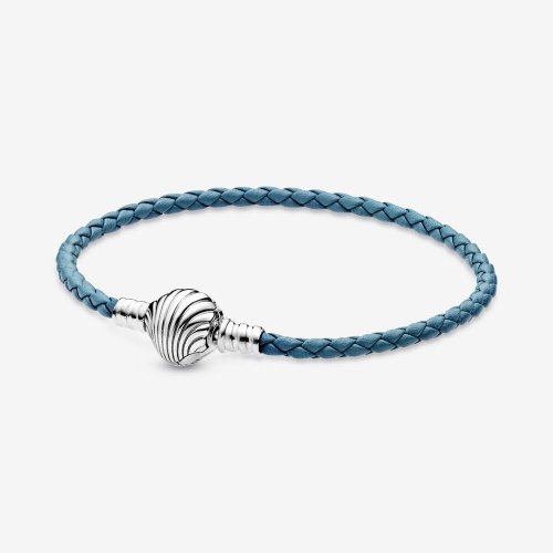 Pulsera de cuero trenzado turquesa con cierre de concha Pandora Moments - 598951C01-S2