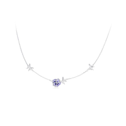 Collar elástico estilo Pandora con flores de pensamiento - BSN336
