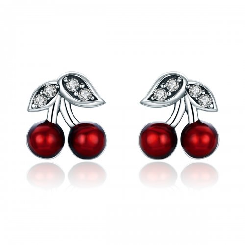 Aretes de cereza de verano plateados estilo Pandora - SCE404