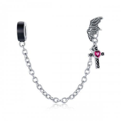 Cadena de seguridad estilo Pandora con cruz alada de plata - SCC1781