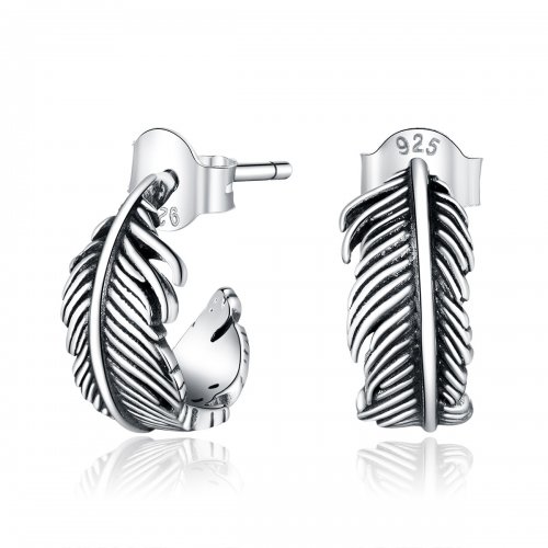 Pendientes de Aro de Pluma de Plata con Estilo Pandora - SCE923