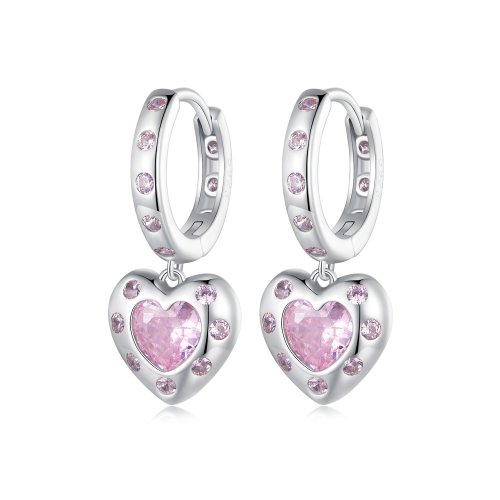 Aretes de argolla en forma de corazón rosa estilo Pandora - SCE1625