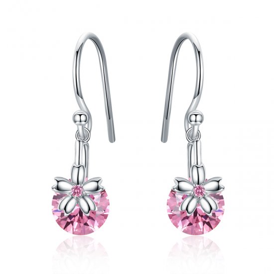 Pendientes colgantes de estilo Pandora con flores de cerezo - BSE039 - Haga click en la imagen para cerrar