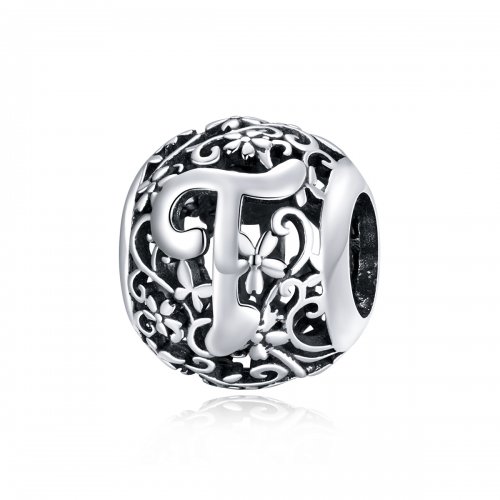 Charm Pandora estilo flor calada con letra T - SCC1444-T