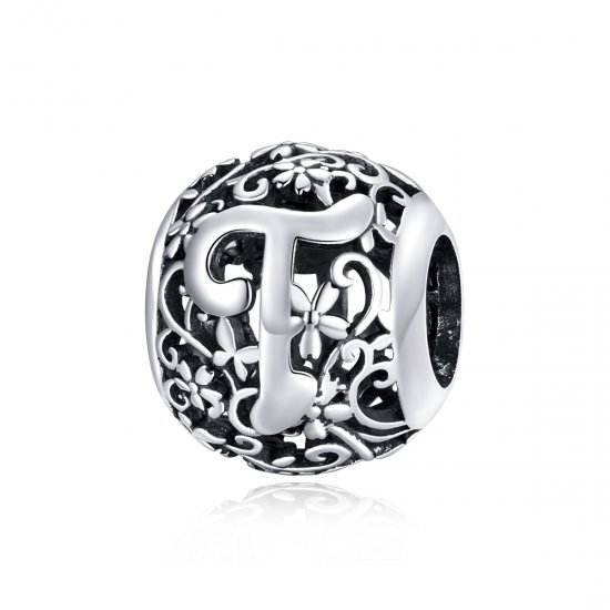 Charm Pandora estilo flor calada con letra T - SCC1444-T - Haga click en la imagen para cerrar