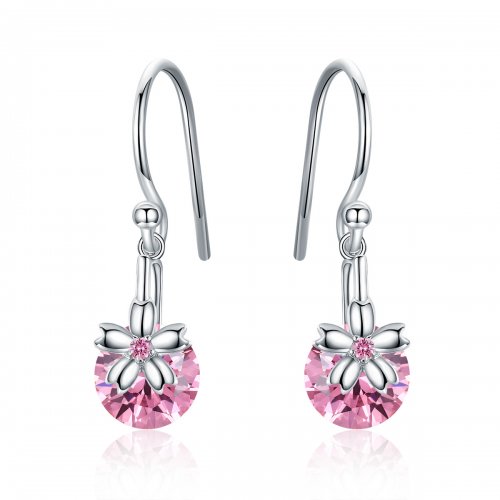 Pendientes colgantes de estilo Pandora con flores de cerezo - BSE039