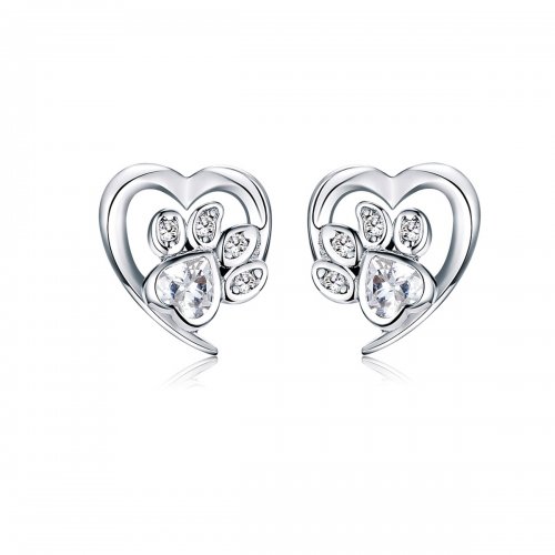 Pendientes de botón en forma de pata de perro de plata estilo Pandora - SCE654-Wh