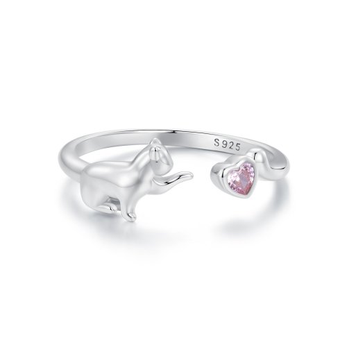 Anillo de apertura con diseño de gato estilo PANDORA - SCR1027-E