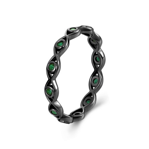 Anillo de ojo de diablo chapado en oro negro estilo PANDORA - BSR212-D