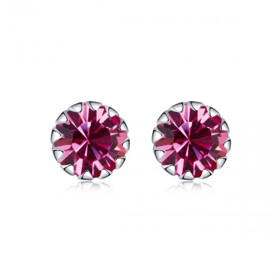 Pendientes de botón de estilo Pandora de plata con piedra de nacimiento de octubre - SCE862-10 - Haga click en la imagen para cerrar