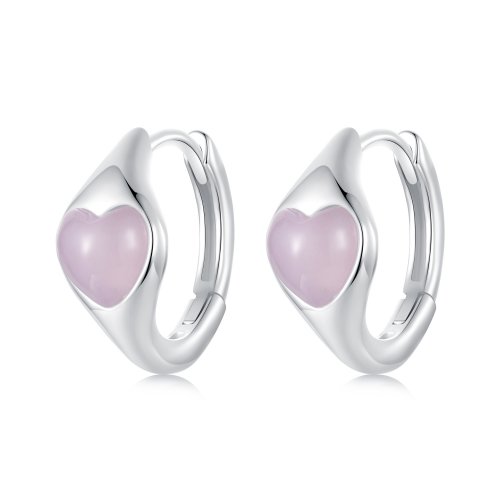 Pendientes de corazón rosa estilo PANDORA - BSE1000
