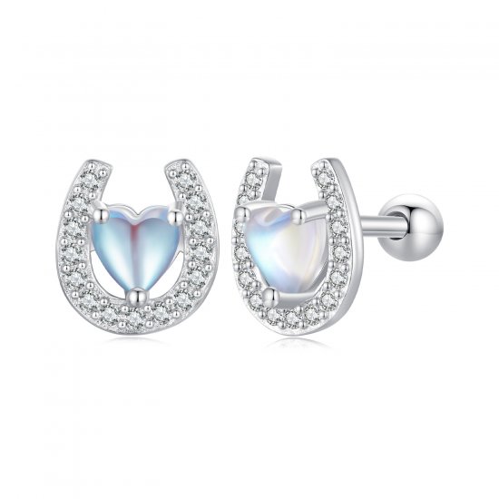 Pendientes de tapones redondos con herradura al estilo Pandora - SCE1612 - Haga click en la imagen para cerrar