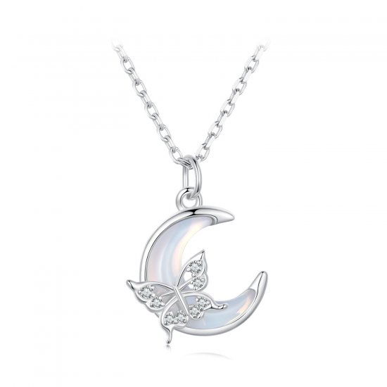 Collar estilo Pandora con luna y mariposa - BSN353 - Haga click en la imagen para cerrar