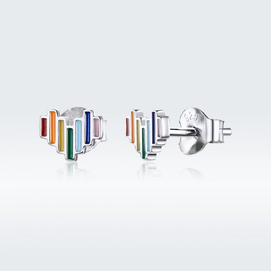 Pendientes de botón de corazón arcoíris de plata estilo Pandora - SCE787 - Haga click en la imagen para cerrar