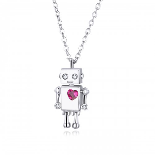 Collar de Plata Estilo Pandora con Robot de Amor - SCN388