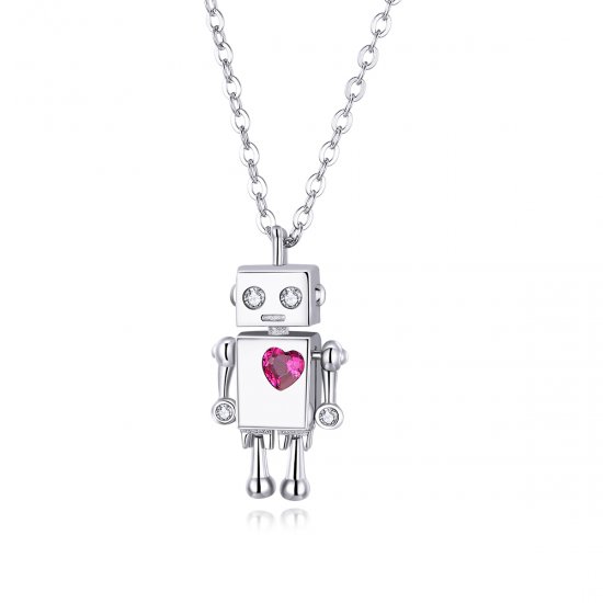 Collar de Plata Estilo Pandora con Robot de Amor - SCN388 - Haga click en la imagen para cerrar