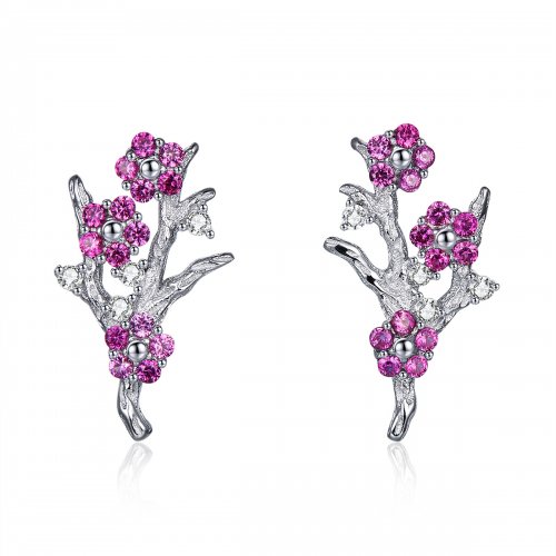 Estos aretes de botón de estilo Pandora en plata con diseño de flores de durazno - BSE040