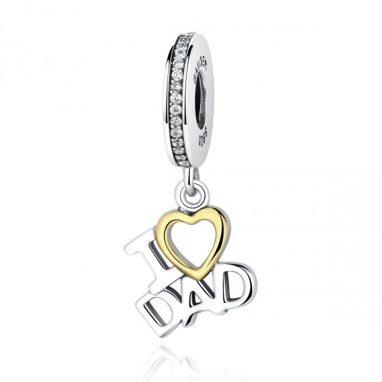 Estilo Pandora Plateado y Chapado en Oro - Colgante "I Love Dad" - SCC052 - Haga click en la imagen para cerrar