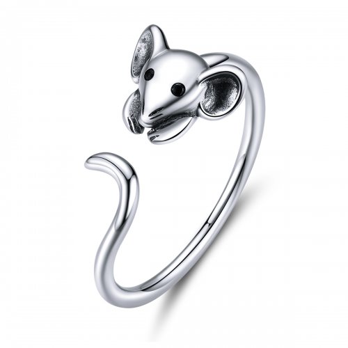 Anillo abierto de plata estilo Pandora con lindo ratón - SCR632