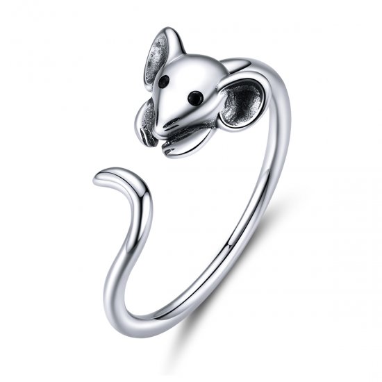 Anillo abierto de plata estilo Pandora con lindo ratón - SCR632 - Haga click en la imagen para cerrar