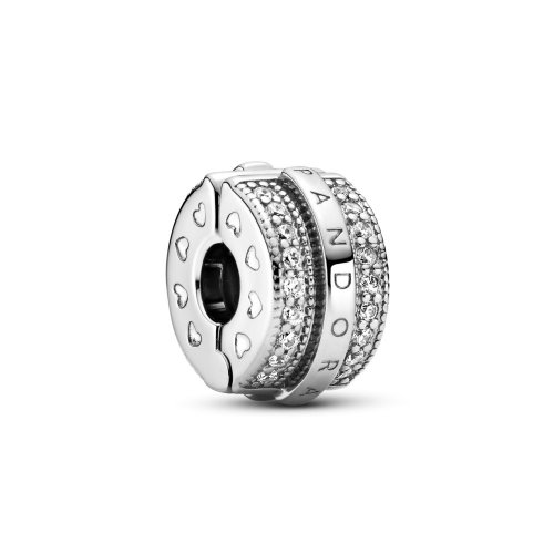 Charm Clip PANDORA Sparkling Pavé Lines & Logo - 799042C01