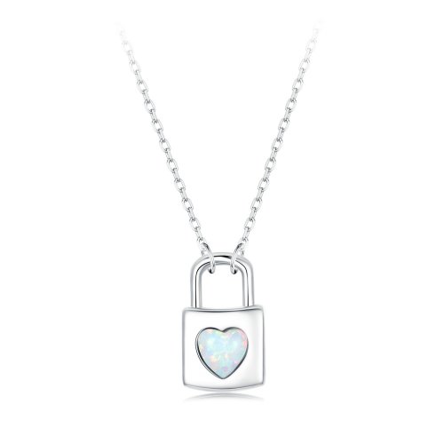 Collar con candado de corazón estilo PANDORA - BSN377