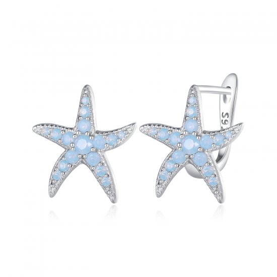 Pendientes con aros estilo Pandora con estrellas de mar - BSE840 - Haga click en la imagen para cerrar