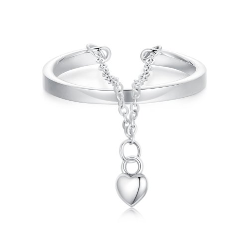 Anillo de cadena de doble capa con forma de corazón estilo PANDORA - SCR1004-E