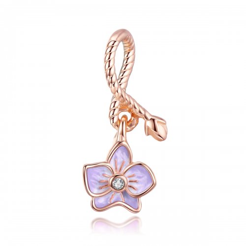 Pendiente de Orquídea de Oro Rosa con Estilo Pandora - BSC287