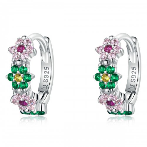 Aros de argolla estilo Pandora con delicadas flores - SCE1320