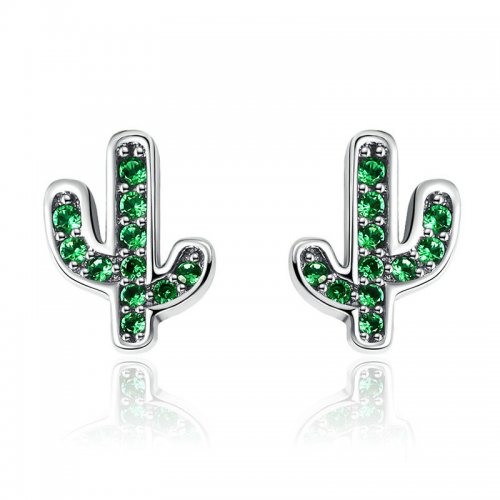 aretes de botón de cactus fresco plateados con estilo Pandora - SCE097