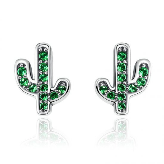 aretes de botón de cactus fresco plateados con estilo Pandora - SCE097 - Haga click en la imagen para cerrar