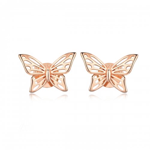 Earrings de pendientes de estilo Pandora en oro rosa con mariposa - SCE452-C
