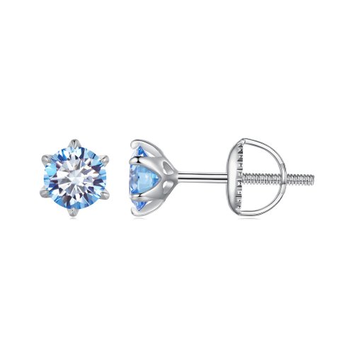 Pendientes de Estilo Pandora con Moissanita Aquamarina - MSE025-SLB