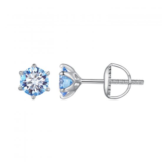 Pendientes de Estilo Pandora con Moissanita Aquamarina - MSE025-SLB - Haga click en la imagen para cerrar