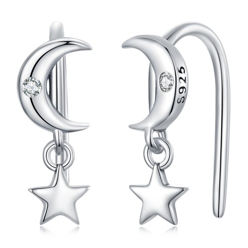 Estilo Pandora - Pendientes colgantes Luna y Estrellas - SCE1500