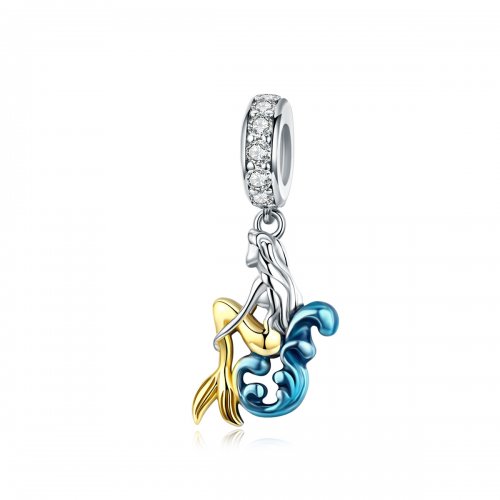 Estilo Pandora Plata y Bañado en Oro Colgante de Sirena en Espera - SCC1166